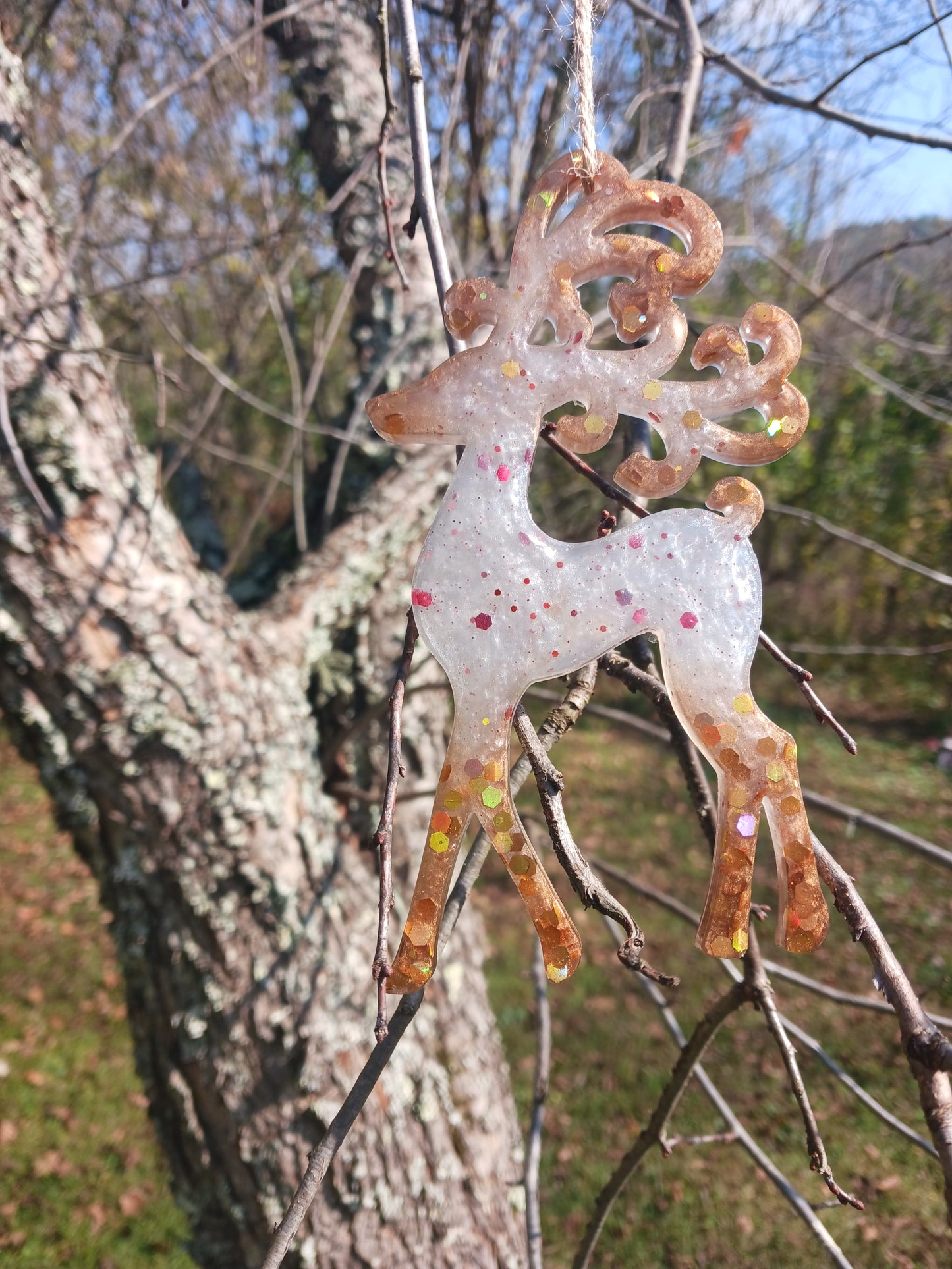 Christmas Tree Ornaments, Reindeer, Set of 3, Pearl and Gold, Holiday Decor